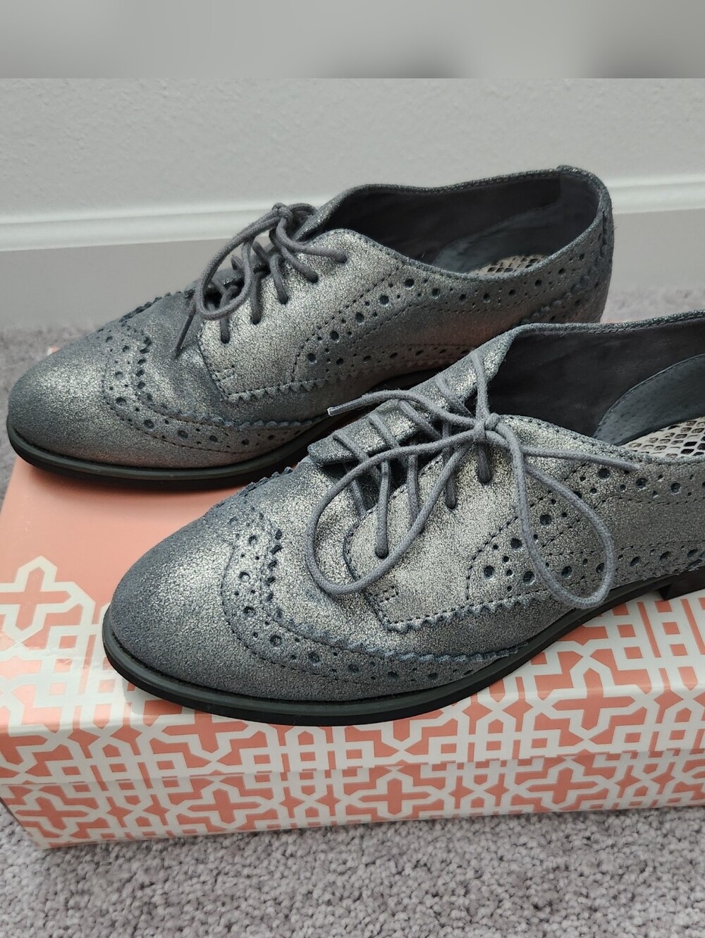 Gianni Bini Metallic Pewter Wingtip Oxfords